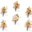 Ling's moment Boutonniere for Men, 6pcs Groom Groomsmen Boutonniere, Artificial Flowers for Wedding Decor/Prom/Homecoming, etc.Yellow Apricot Peach