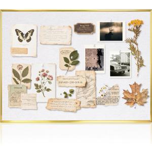 Bulletin Board with White Linen, 24"x18", Cork Boards for Walls with Gold Aluminum Frame, Hanging Pin Board Vision Board for Home Office Kitchen Room Decor, 10 Push Pins