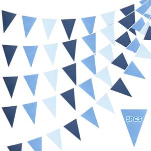5 Pcs Blue Pennant Banner Flags 49ft Solid String Triangle Flags Party Supplies Pennant Garland Triangle Banner Hanging DIY Bunting Flag for Wedding Baby Shower BBQ Birthday Party