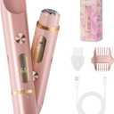 2-in-1 Bikini Trimmer for Women, Bikini Shaver with Dual Heads, Body and Facial Hair Removal, Cordless Rechargeable Electric Razors for Face Chin Pubic Underarm Legs, IPX7 Waterproof, Pink