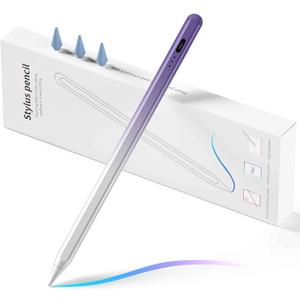 A16 Stylus Pen for iPad, 3X Fast Charge,Tilt Sensitivity & Palm Rejection Active Pencil Compatible with 2018-2025 Apple iPad Pro 11"/12.9"/M4, iPad Air 3/4/5/M2/M3,iPad mini 5/6 Gen (White-Purple)