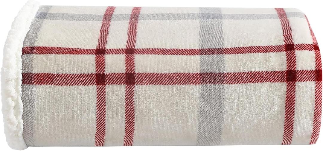 Eddie Bauer - Throw Blanket, Brushed Fleece & Plush Sherpa Bedding, Blanket for Couch & Bed (New Castle Red, 50" x 60")