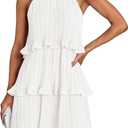 ZESICA Women's 2026 Summer Halter Cocktail Dresses Sleeveless Ruffle Tiered Chiffon Pleated Wedding Guest Mini Dress (Large, White)