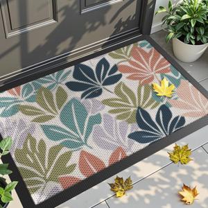 DEXI Front Door Mat Outside Entrance, Spring Welcome Entryway Doormat Dirt Trapper, Heavy Duty Non Slip Entry Mats for Patio Garage Porch Home Decorative, 23x35, Colorful Leaves