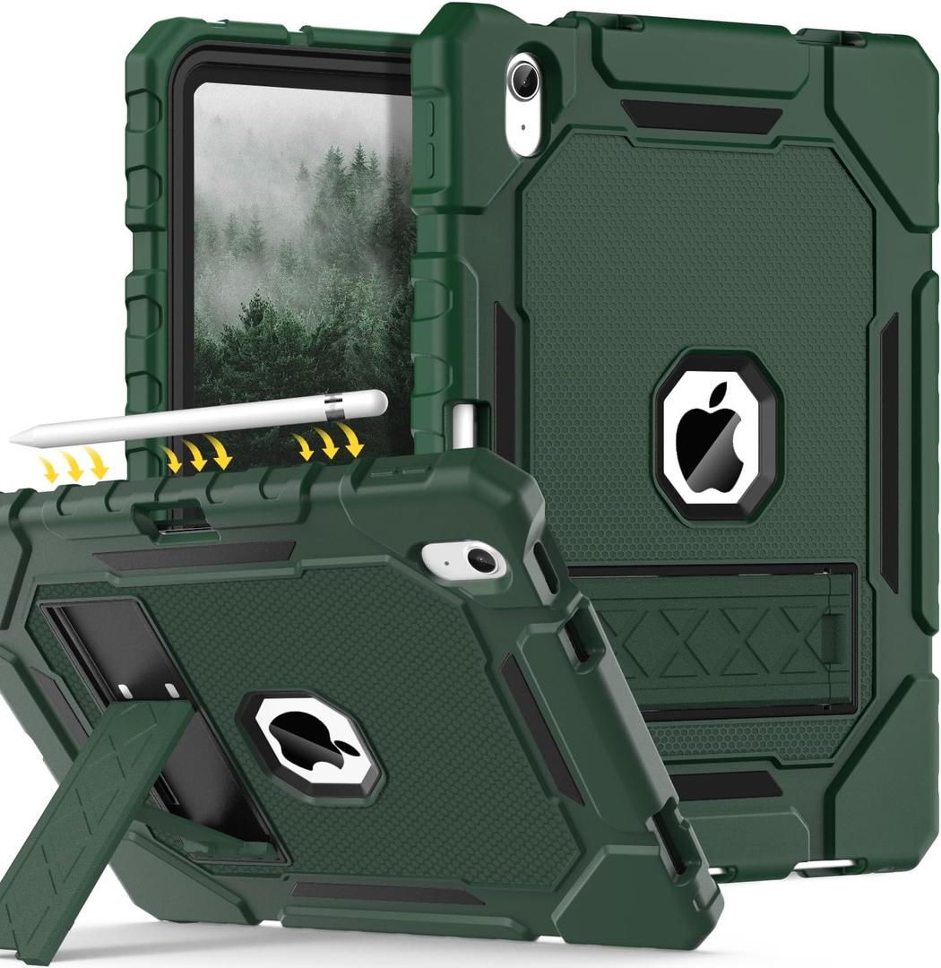 Grifobes for iPad A16 Case 11th Generation 11 inch 2025 / iPad 10th Generation Case 10.9 inch 2022, Heavy Duty Military Grade Shockproof Cover with Pencil Holder for i Pad 11/10 (Alpine Green)