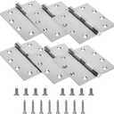 6-Pack 4.5 inch X 4.5 inch Heavy Duty Commercial Door Hinge Thickened, with Silent Steel Plain Ball Bearing, Thickness 3 mm Stainless Steel Door Hinges, Square Corners with 48 Screws, Silver