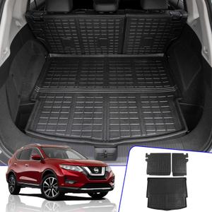 Rongtaod Cargo Mat Compatible with 2021-2025 2026 Nissan Rogue Rear Trunk Mat Cargo Liner Back Seat Cover Protector All Weather 2024 Rogue Accessories (Trunk Mat + Backrest Mats)
