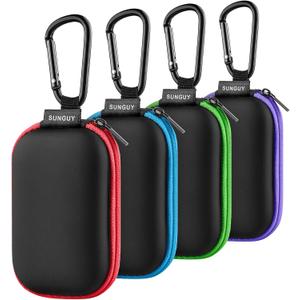 SUNGUY Earbuds Case 4Pack, Rectangle Earbuds Carrying Case, Portable Earphone Pouch Phone Accessories Organizer with Carabiner for Earphone, in-Ear Headphones, Earbud, SD Card, USB Charging Cable (Red+Blue+Green+Purple)