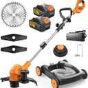 18.9" Cordless Lawn Mower, String Trimmer & Wheeled Edger 3-in-1 Combo, Brushless 2 * 4.0Ah Batteries, 3 Blades, Adjustable Height & Angle Electric Weed Eater and Lawnmower