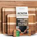 Acacia Wood Cutting Board for Kitchen, Non-Toxic Cutting Board Set of 3, Chopping Boards with Deep Juice Groove for Meat, Cheese & Vegetables - Durable & Double sided with serving Compartments