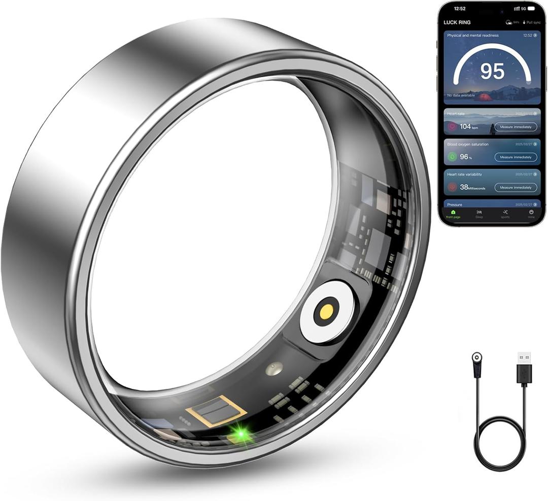 Smart Ring Health Tracker, Smart Ring for Women & Men, Health Ring with Heart Rate, Blood Oxygen, and Sleep Monitoring, Waterproof Fitness Ring with Long Battery Life (Silver, 7)