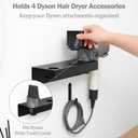 Hair Dryer Holder Wall Mount for Dyson, Blow Dryer Holder Compatible with Dyson Accessories, Stainless Steel Hair Dryer Stand Holds Up to 5 Attachments, Bathroom, Black