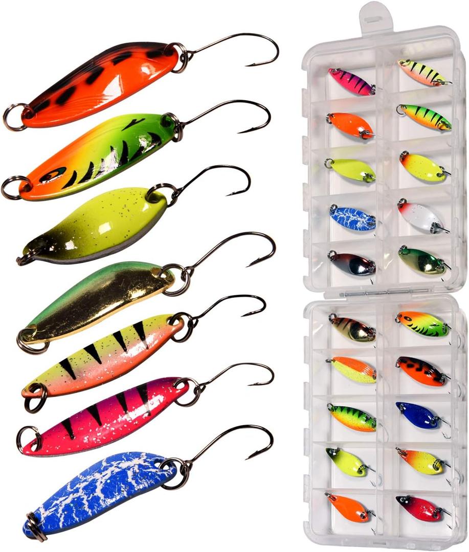 THKFISH Spoon Fishing Lures for Trout Spoons Hard Baits Single Hook Trout Lures Metal Fishing Lures for Char Perch 12Pcs/20Pcs/15Pcs