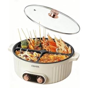 Electric Hot Pot Cooker with Divider, 4 Compartment Hotpot Pot, 2000W Shabu Shabu Pot Electric with Non-Stick, 5Qt Hot Pots for Indoor Cooking, Family Party