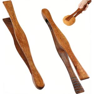 2 Pieces Wooden Toast Tongs 10.4" Reusable Bread Steak Kitchen Clamp Serving Tool Natural Wood Cooking Tong for Cooking and Holding Toast Cheese Bacon Muffin Fruits Bread BBQ