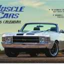 2025 Muscle Cars Deluxe Wall Calendar, 12 Months, with Free Poster, White/blue
