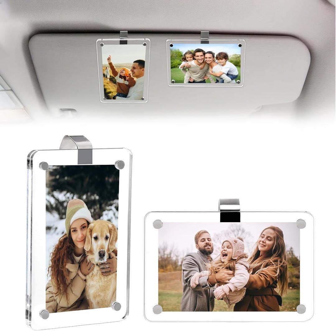 4Pcs Car Picture Holder, Acrylic Magnetic Visor Photo Clip, Personalized Picture Frame, Decorate your Car Visor Clip with Family & Personal Photos
