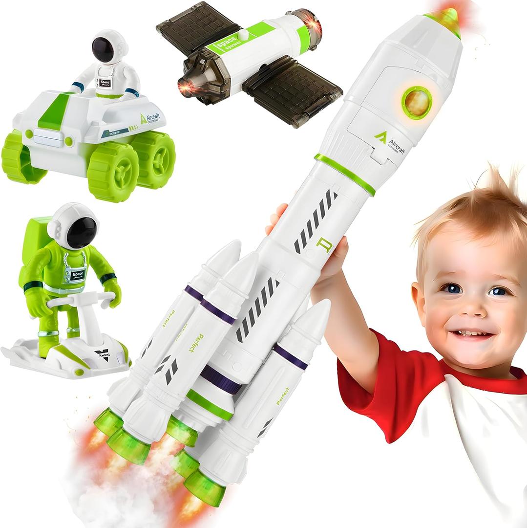 Rocket Space Toys for Kids 3-5 5-7 with Lights & Sound, Educational Astronaut Toys for 3 4 5 6 7 8 Year Old Boy Birthday Gift, Interactive Toddler Boys Toys 4-6 3-4 Science Outer Party Favors