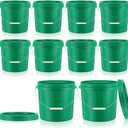 Tioncy 10 Pcs 2 Gallon Plastic Bucket with Lid Heavy Duty 2 Gallon Bucket Pail with Lid Handle for Storage Container Home Household Cleaning (Green)