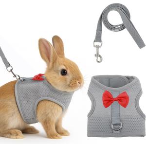 Bunny Harness and Leash Set, Soft Breathable Mesh Vest, Escape-Proof Adjustable Small Pet Harness Rabbit Vest Pets Stuff for Rabbits, Kittens, Guinea Pigs (S) (Grey)