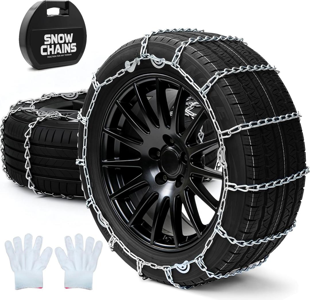 Automotive Tightening Snow Chains Tire Chains for Tire Set of 2 With Gloves Winter Accessories SUV Trucks Pickup Winter Emergency Traction 1146 Medium
