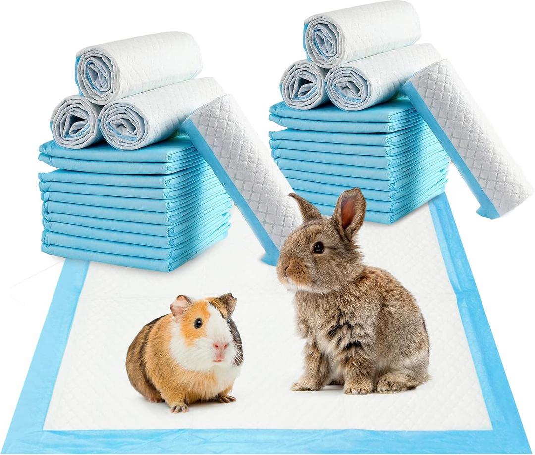 Fhiny Rabbit Pee Pads, 18" x 24" 50 PCS Guinea Pig Disposable Cage Liner Leak-Proof Super Absorbent Potty Training Pad with Quick-Dry Surface for Bunny Cat Puppy or Other Small Animals (Blue)