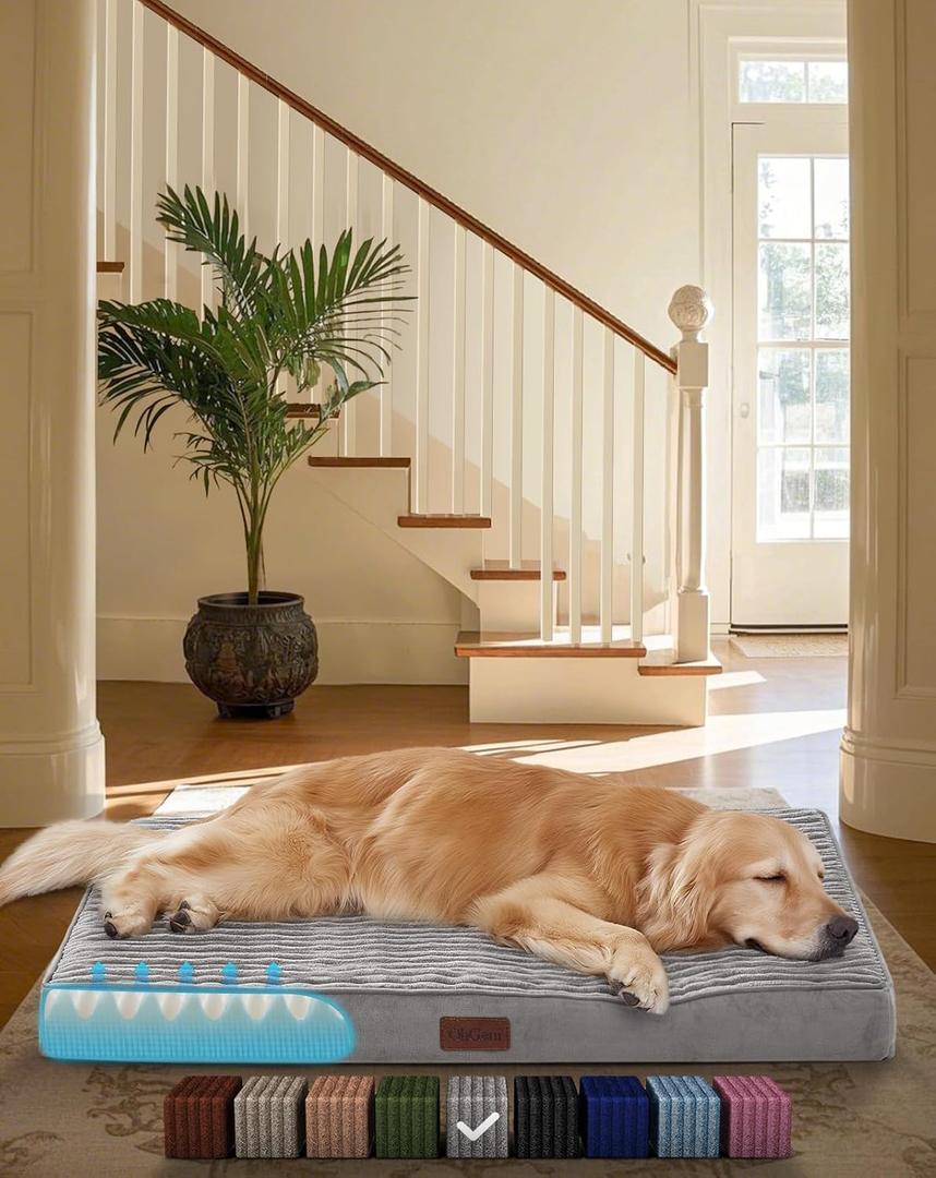 OhGeni Orthopedic Waterproof & Machine Washable Dog Bed for Large Pets, Suitable for Crates, 25D Egg Crate Foam, Non-Slip Bottom & Removable Cover, Invisible Zipper, 41 Inches(Gray)