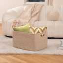OIAHOMY 75L Large Woven Cotton Rope Storage Basket with Handle for Organizing Blanket and Toys for Living Room, Nursery, Brown Variegated 22x17x12
