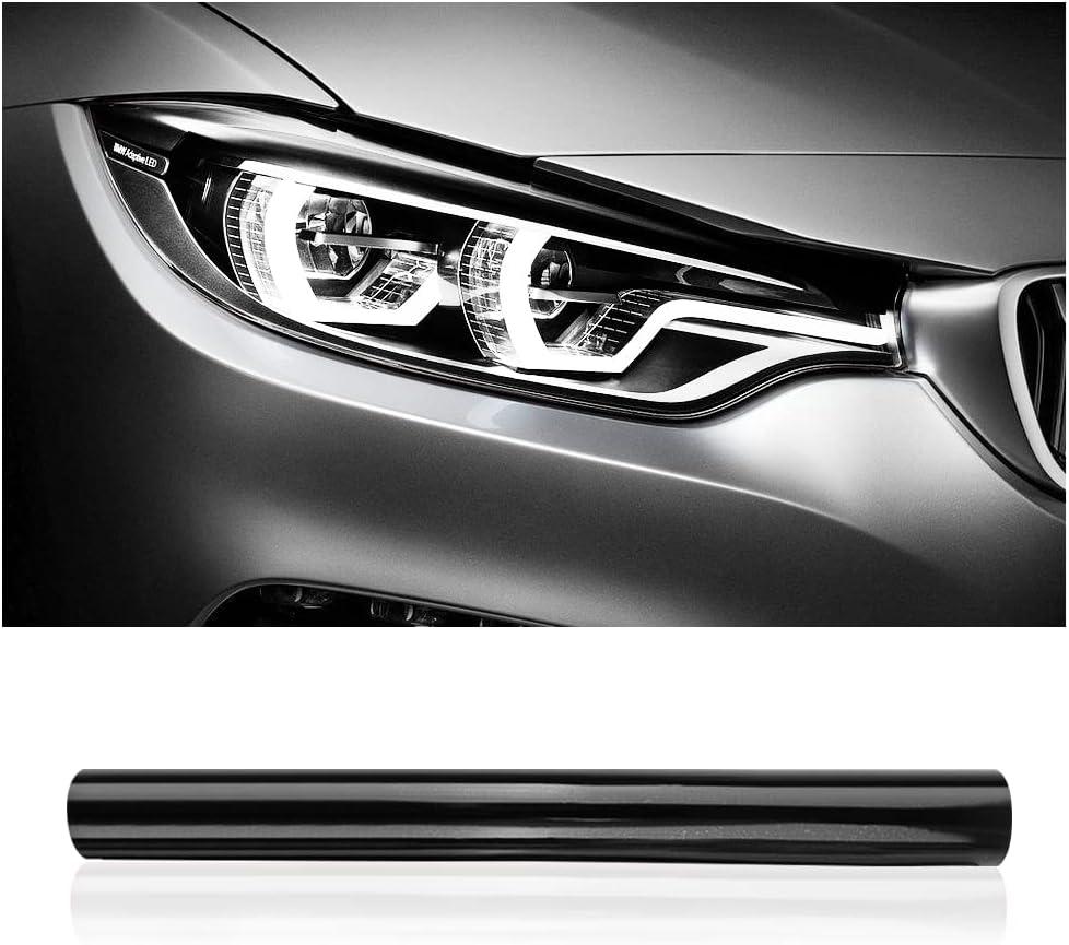 12 X 48inch Car Light Tint Film, Cuttable&Stretchability Car Headlight Taillight Fog Light Vivid Vinyl Wrap Protector,Non-Marking Self-Adhesive Decals Car Decor (Matte Black)