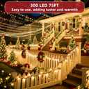 300LED 75FT Christmas Lights Indoor, LED Christmas Tree Decoration Lights with 12 Modes & Timer Memory, Dimmable Plug In Waterproof LED Xmas Light for Yard Trees Wedding Party Holiday Warm White