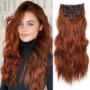 NAYOO Clip in Hair Extensions for Women 20 Inch Long Wavy Curly Auburn Hairpieces Full Head Synthetic Hair Hairpieces(6PCS,Auburn)