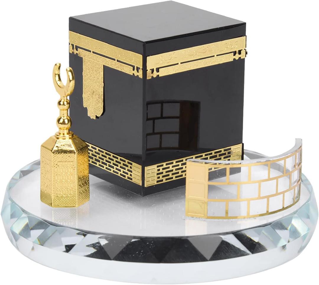 Islamic Decor Model, Muslim Crystal Gilded Kaaba Model Islamic Architecture Handicraft Crystal Collectible Figurines for Car Home Desktop Decoration