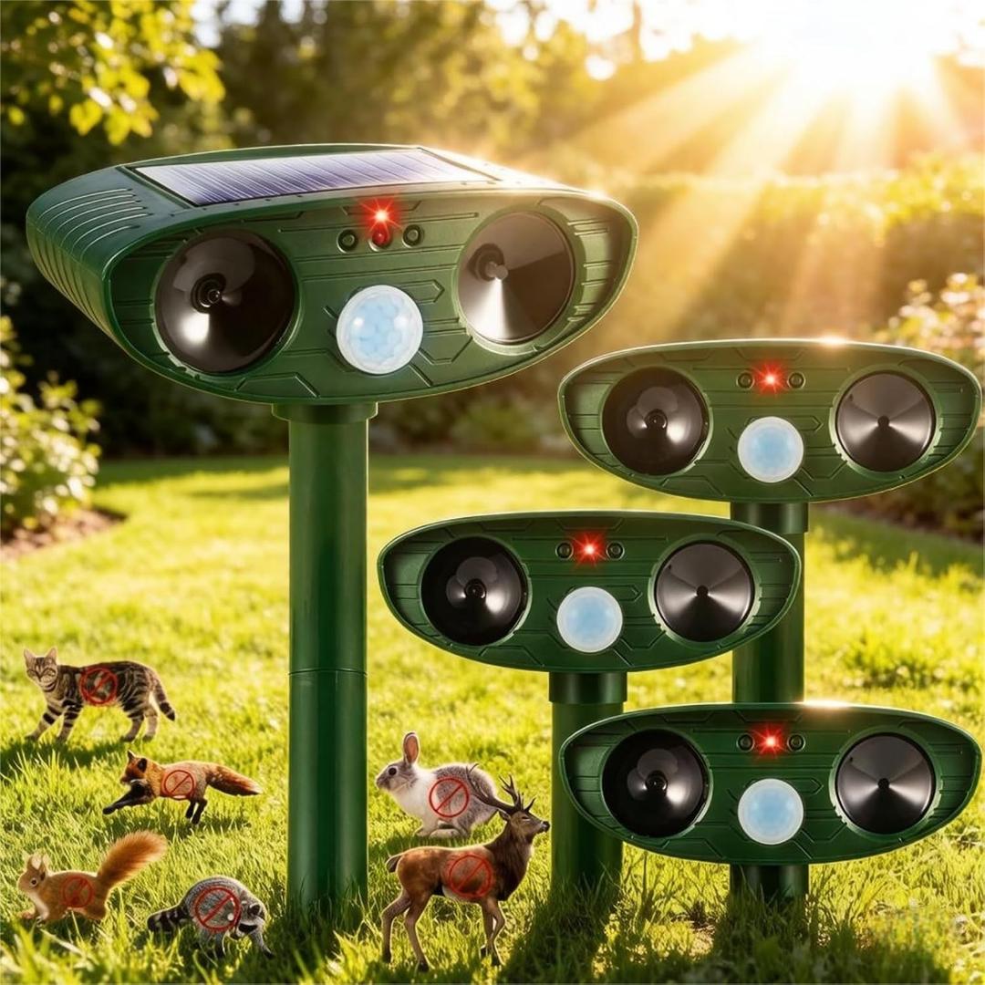 Upgraded Cat Repellent Outdoor Ultrasonic Deer Repellent,Squirrel Racoon Fortress Pro With Motion Sensor Animal Deterrent Devices Outdoor Waterproof Solar Repeller Against Dog,Rabbit,Skunk Yard Garden, 6"L x 3"W x 15"H