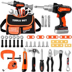Toddler & Kids Tool Set with Electric Drill Toy, 38 PCS STEM Learning Educational Pretend Play Kit for Ages 3-8  Portable Toolbag Organizer & Travel Storage Bag for Boys & Girls