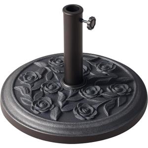 Outsunny 18" 20 lbs Round Resin Umbrella Base Stand Market Parasol Holder with Decorative Rose Floral Pattern & Easy Setup, for 1.5, 1.89 Pole, for Lawn, Deck, Backyard, Garden, Bronze