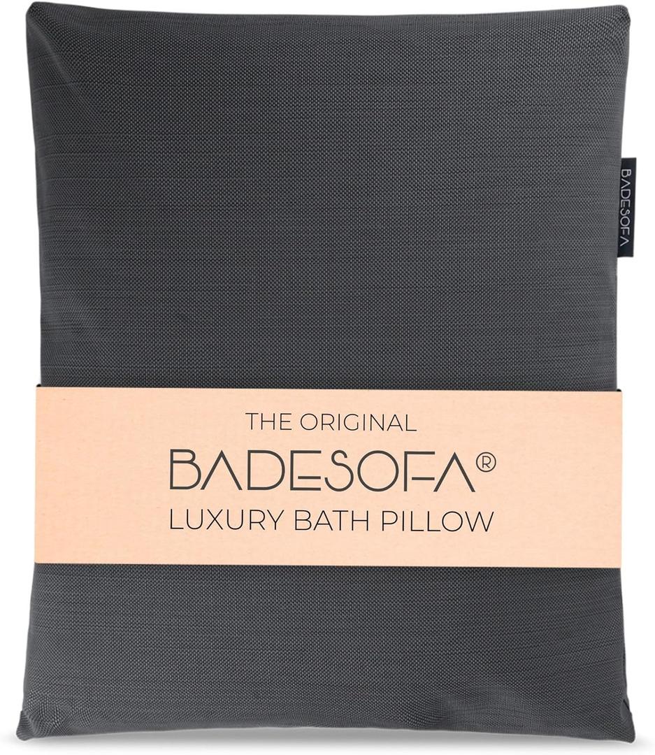 BADESOFA Luxury Bathtub Pillow L - Large Bath Pillow for Therapeutic Neck and Back Support Quick-Drying - Full Body Bath Tub Cushion - Luxury Spa Cushion in Charcoal