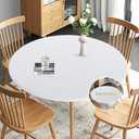 Obstal Fitted Round Table Cloth, Reversible Waterproof Stain Resistant Elastic Stretch Tablecloth, Wipe Clean Table Cover for Outdoor/Indoor Use, Fits Round Tables up to 48" - 56" Diameter, White