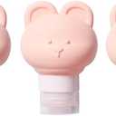 Cute Bear Travel Bottles Set for Toiletries 3 Pack 2.8oz 80ML Leak Proof Silicone Containers for Conditioner Shampoo Lotion (Pink)
