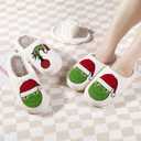 Christmas Slippers For Women Men Indoor Soft Warm Cotton Bedroom Reindeer Slippers House Memory Foam Slippers Cozy Fluffy Fall Winter Home Slippers (9-10 Women/8-8.5 Men)