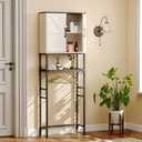 Over The Toilet Storage Cabinet, Bathroom Above Toilet Cabinet Organizer with Doors and Adjustable Shelves, Bathroom Shelf Organizer with Anti-Tip Device & Drain Rack, White, Medium
