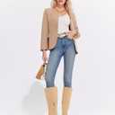 Coutgo Women's Knee High Boots Wide Calf Square Toe Chunky Heeled Pull-on Boot (11)