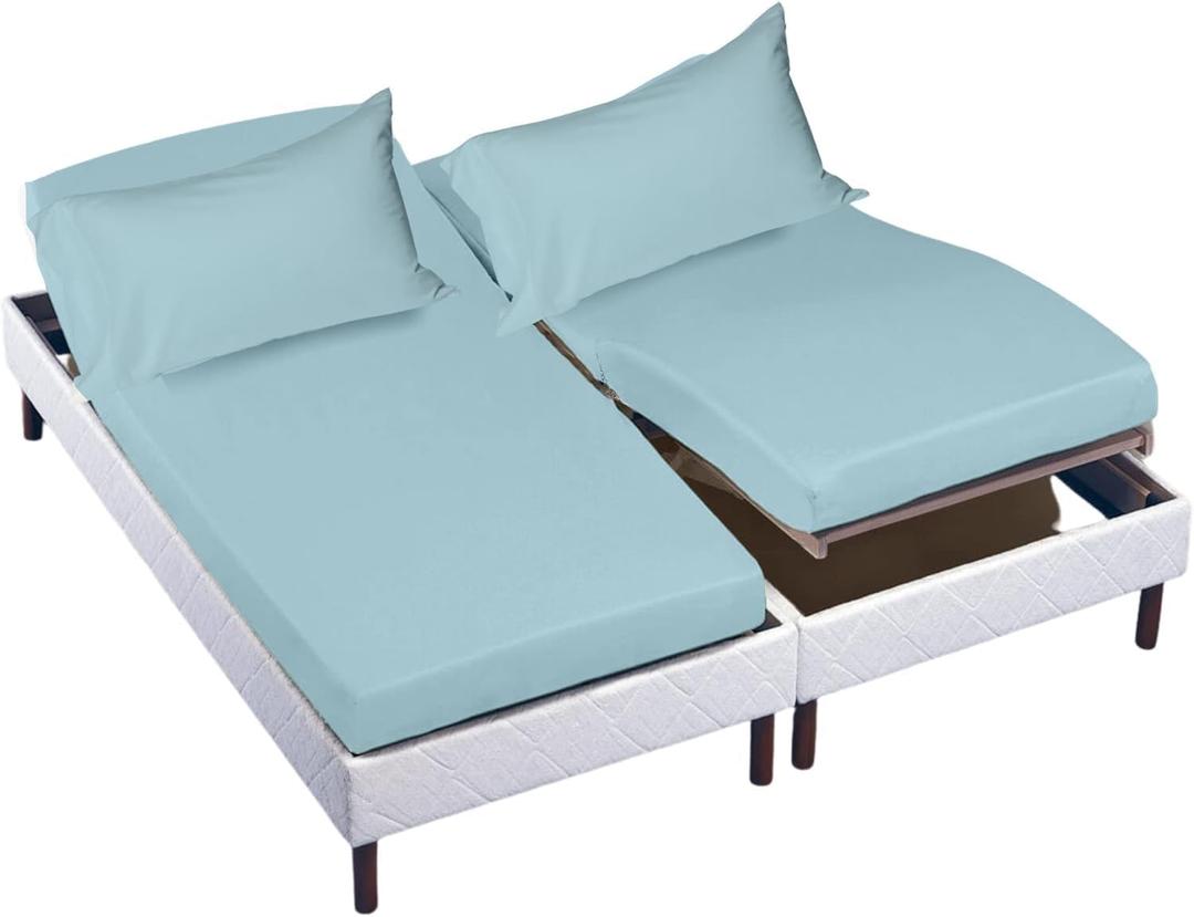 Cottingon 5 PC Split King Sheets Fits 16" Deep, Egyptian Cotton, Light Blue