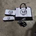 Personalized Gifts for Women, Initial Canvas Tote Bag & Makeup Bag Monogrammed Beach Tote Bags for Women w/ Zipper, Mothers Day Birthday Gifts for Mom Her Wife Girlfriend Sister Best Friend Teacher