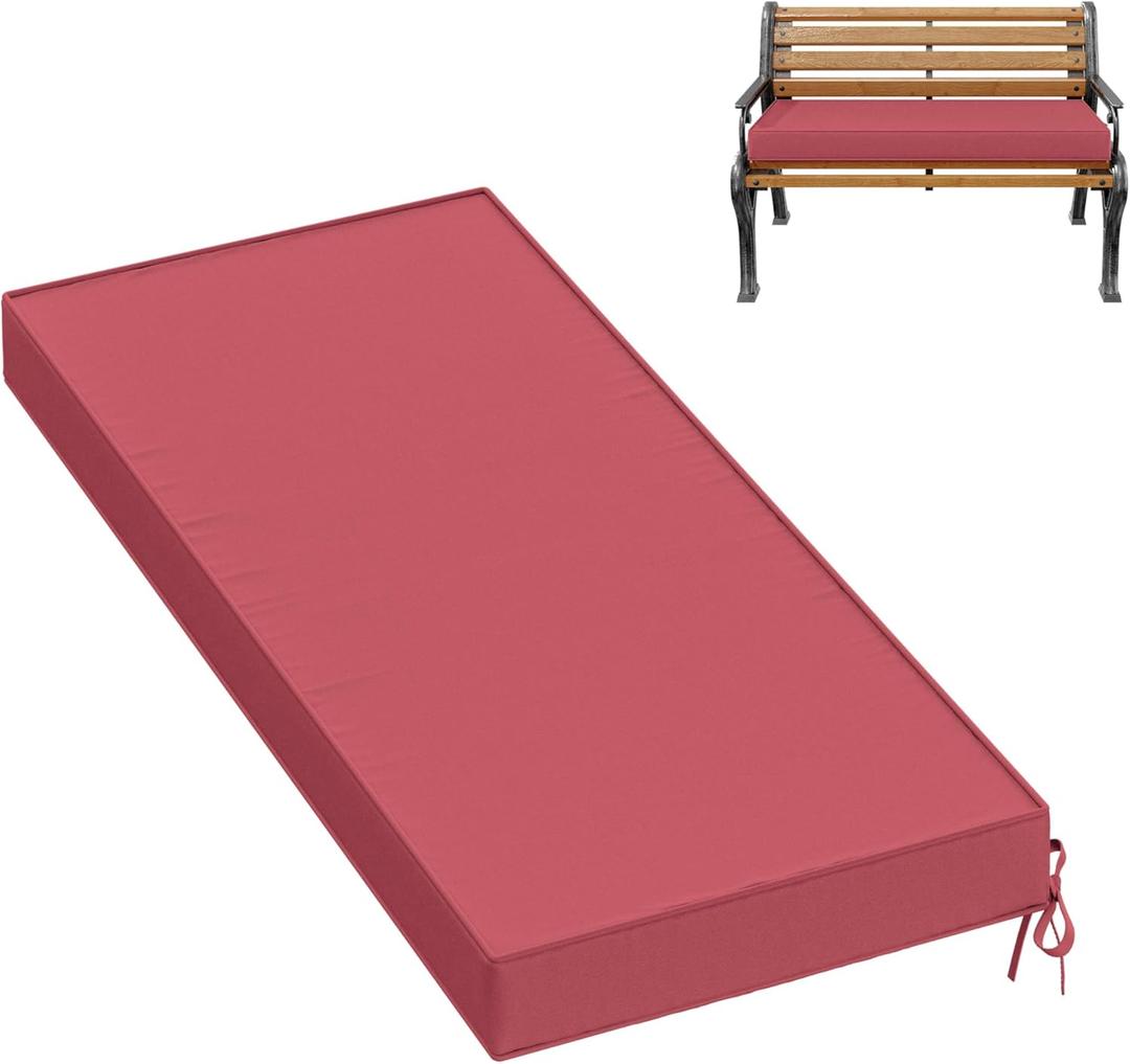 Premium Outdoor Bench Cushions for Patio Furniture 3.5inches Memory Foam Bench Cushion Waterproof Fade Resistant Porch Swing Cushions with Straps 4218 Inch Fuchsiared