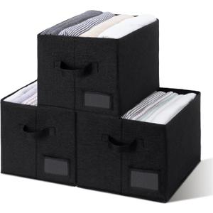 GRANNY SAYS Storage Baskets for Shelves, Fabric Storage Bins for Clothes, Closet Organization Bins, Collapsible Storage Bins with Handles, Decorative Storage Box, Black, Large, 3-Pack