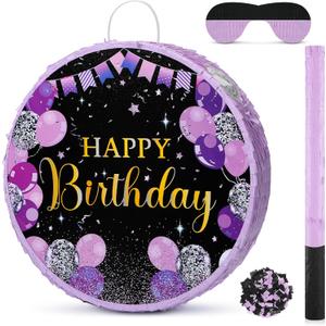 Sinmoe Birthday Piata with Stick Blindfold and Confetti Large Piata for Adult Men Women Birthday Party Supplies Decoration Wedding Anniversary(Purple)