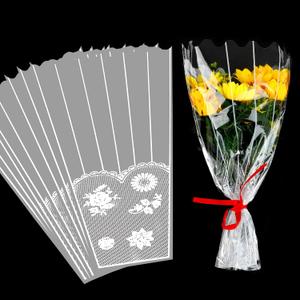 FOIMAS 100pcs Flower Bouquet Bag Plastic Wrapping Bags Clear Floral Bouquet Sleeve Cellophane Sleeves Flower Bouquet Packaging Bags for Flower Craft Birhtday Wedding Valentine's Day Mother's Day