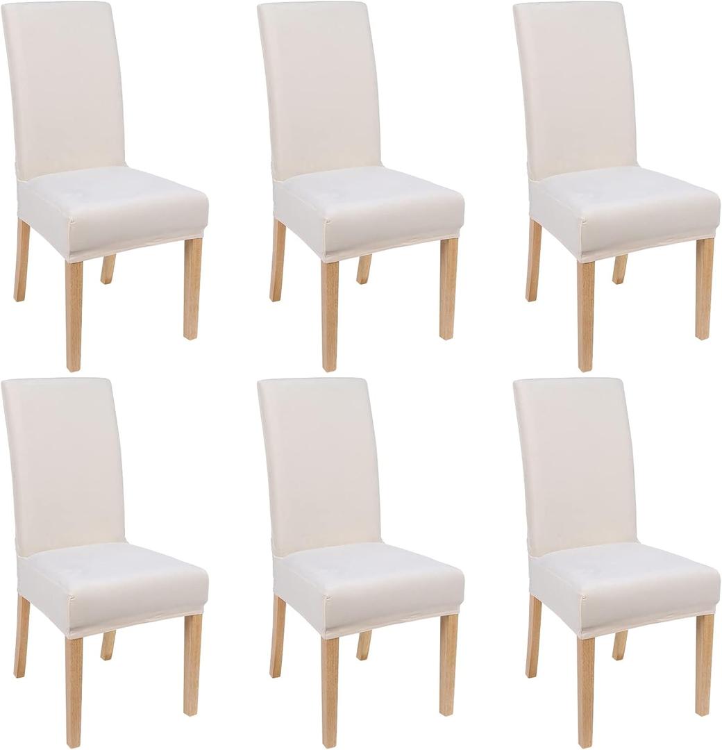 Smiry Velvet Stretch Chair Covers for Dining Room Set of 6, Soft Fit Removable Washable Kitchen Parsons Chair Slipcover Protector, Cream