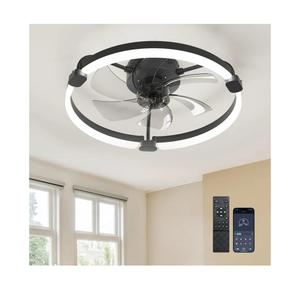 Ensenior Ceiling Fans with Lights and Remote, 20'' Low Profile Ceiling Fan Flush Mount, APP Control, 6 Speed, 3CCT, Quiet Reversible DC Motor, Dimmable Modern Ceiling Fan with Light for Bedroom, Black