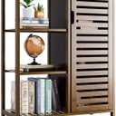 HITNET Bathroom Storage Cabinet Bamboo, Free Standing Floor Cabinet, Kitchen Cupboard Side Storage Organizer with Shutter Door and 3 Side Shelves, Walnut